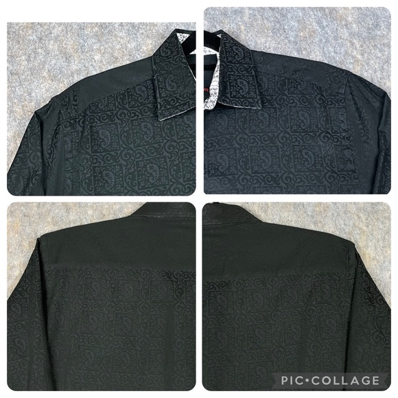Robert Graham Black on Black Windsor Paisley Jacquard Flip Cuff Classic Shirt M - Picture 11 of 16